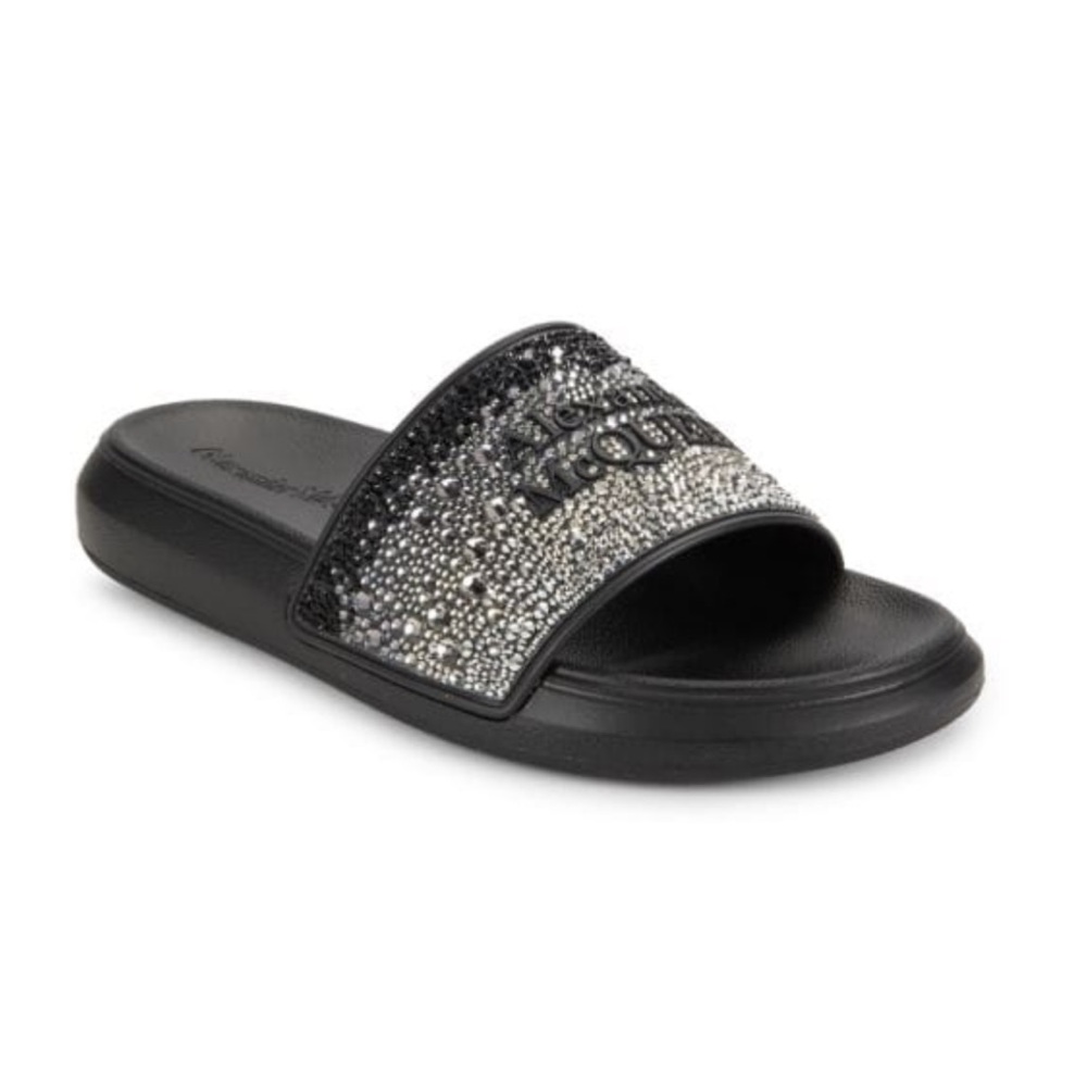 Alexander McQueen Black Rhinestone Embellished Sandals